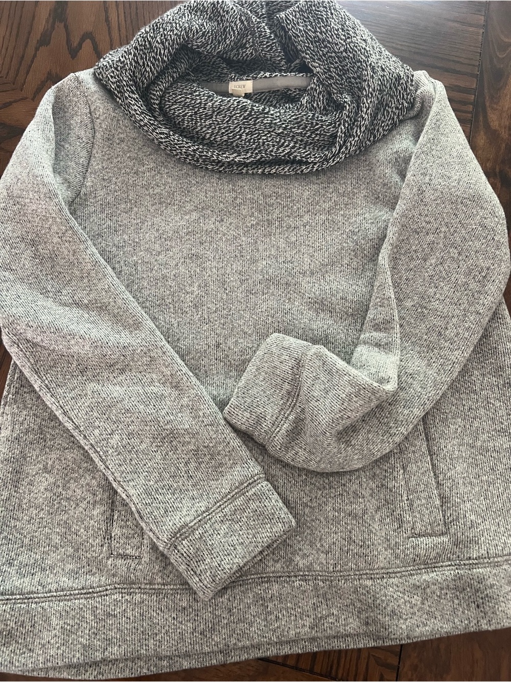 J.CREW Women’s S Gray Heathered Knit Cowl Neck Long Sleeve Pullover Pockets #494